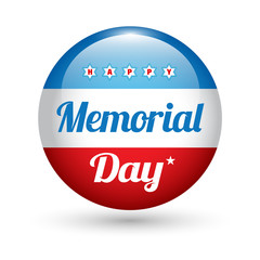 Memorial day button badge with USA flag stars and stripes. 