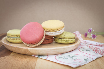 colorful macarons in vintage tone
