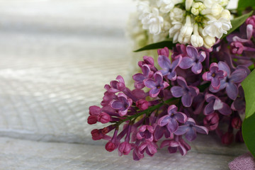 The beautiful lilac on a wooden background