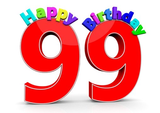 The big red number 99 with Happy Birthday