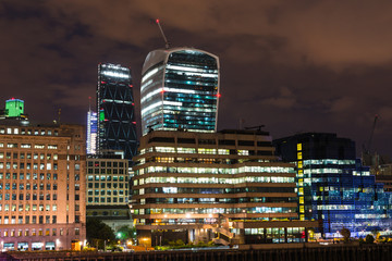 Skyscrapers at night, London city