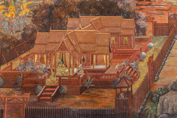 Mural paintings  at Wat Phra Kaew in Bangkok, Thailand