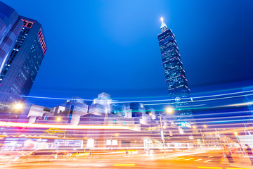 traffic blur motion in modern city street