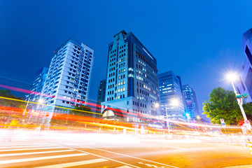 Fototapeta na wymiar traffic blur motion in modern city street