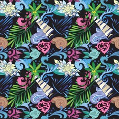 Tropical Vector Pattern on Black