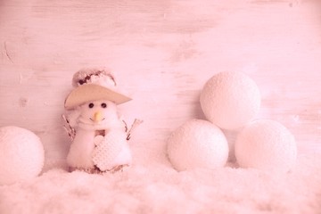 Weihnachtskarte - Schneemann / rosa