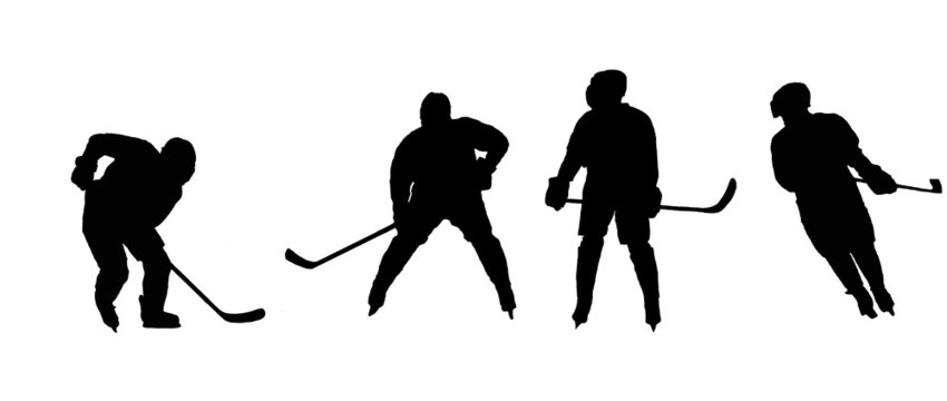 silhouettes playing ice hockey athletes