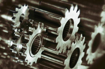 cogwheels and gears, titanium and steel parts