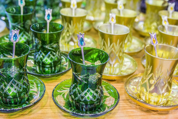Background of many cups for Turkish tea 