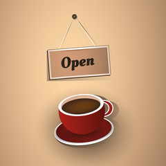 Open Sign with Coffee Cup