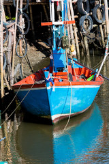 Fototapeta na wymiar Fisherman Boat at bank after Fishery