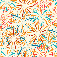 Seamless pattern with abstract fireworks and salute