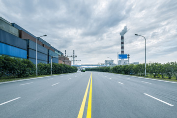 Empty road near container dock