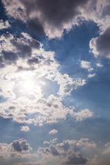 Fototapeta na wymiar Blue sky with clouds and sun.