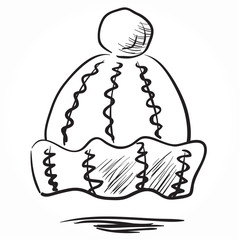 Hand drawn knitted hat illustration