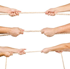 Collection of photos two men pulling a rope