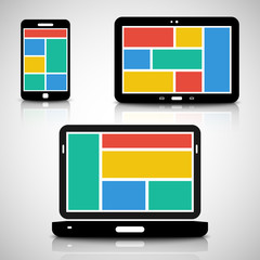 Smartphone, tablet and laptop with tiled style graphic user inte