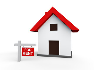 3d house with for rent sign board