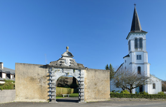Church and entrance to the Lay Abbay, Aramits