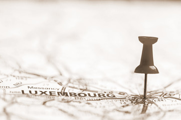 Close-up shot over Luxembourg On Map