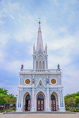 White christian church, Samut Songkhram Province, Thailand.