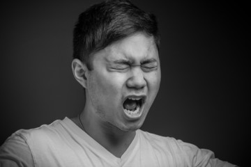 Model happy successful arms in the air