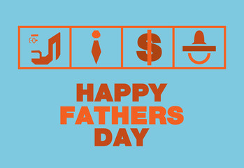 Fototapeta na wymiar Happy fathers day card,Tie , Money, Nipples, Blue and orange ton