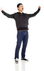 Naklejka premium Model happy successful arms in the air