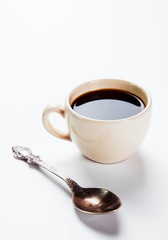 cup morning coffee on whit