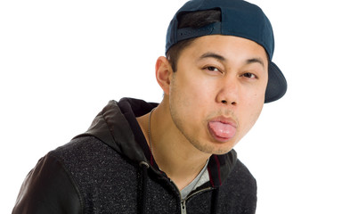 Model isolated sticking tongue out