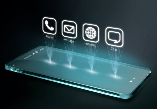 Transparent smartphone with apps on three dimensional screen
