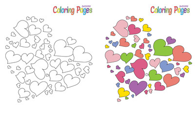 Coloring book page Hearts