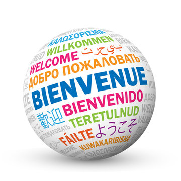 "BIENVENUE" ic&ocirc;ne sph&egrave;re traductions multilingues