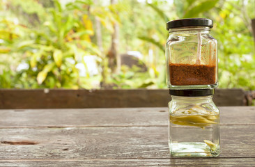 Thai condiment set with space on natural background