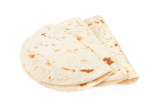 Piadina, tortilla group on white, clipping path