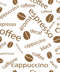 Background from coffee beans and word, seamless vector