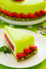 Cake with vanilla yogurt and strawberry mousse  