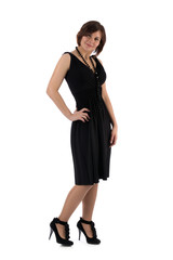girl in a black dress on a white background