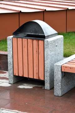 wooden garbage bin with wooden facade