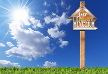 House For Rent - Wooden Sign with Pole