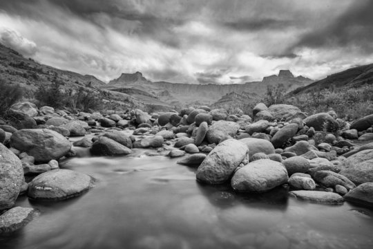 Tugela River and Amphitheatre in B&W