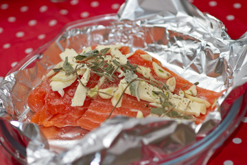 PIece of seaman with herbs