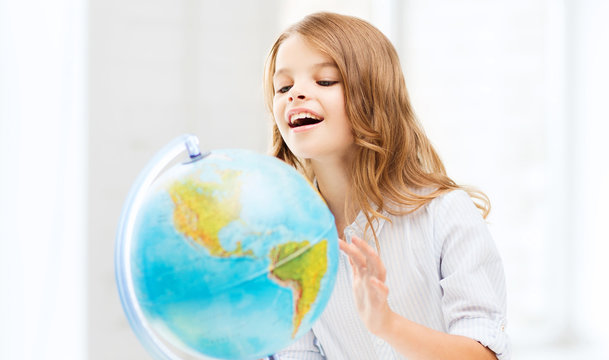 Student Girl With Globe At School