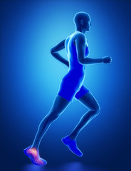 Fototapeta na wymiar ANkle - running man leg scan in blue