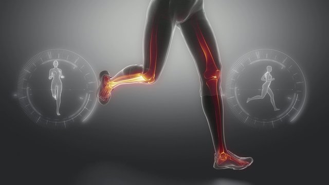 Running woman focused on leg bones