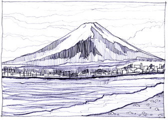 Fuji Yama snow mountain pencil sketch