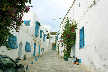 A street in the town of Sidi Bou Said in Tunisia