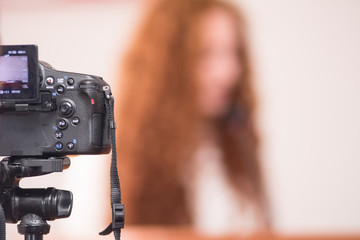 Camera takes a lecturer at the conference