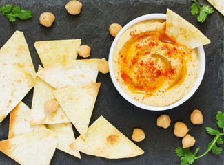 homemade hummus with pita crisps.