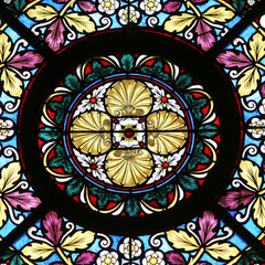 Stained glass in Basilica Assumption of the Virgin Mary in Marija Bistrica, Croatia